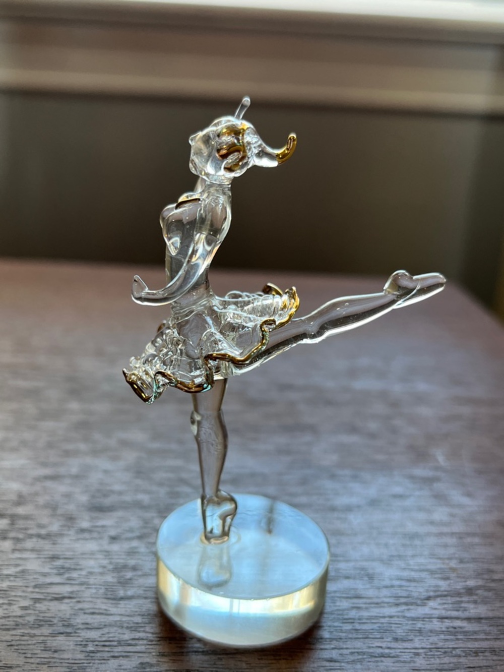 Source Unknown Clear and Gold Glass Ballerina Figurine